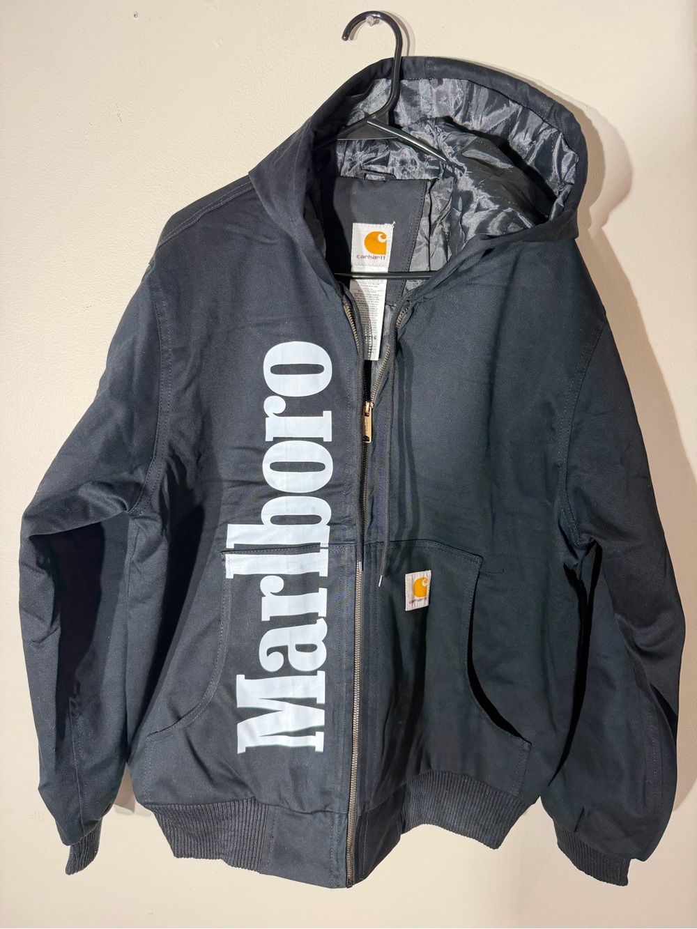 Reworked Carhartt x Marlboro Black Logo Hooded Work Jacket